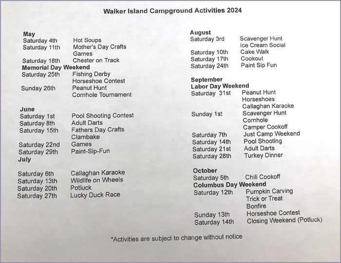 Walker Island ACTIVITIES